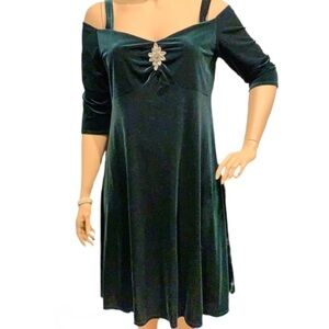 IGIGI Jeweled Velvet Party Dress Plus 22/24 Green Bra-Friendly, 3/4 Sleeves NWOT